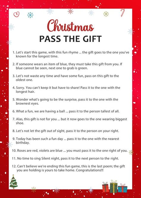 Christmas Pass the Gift | Holiday Party Games Printable Christmas Candy Pass Game, Christmas Party Prize Game, Pass The Bow Christmas Game, Christmas Games Pass The Gift, Christmas Unwrapping Gift Game, Christmas Pass The Gift Poem, Christmas Pass The Parcel, Pass The Present Game Christmas For Kids, Christmas Story Pass The Gift Game