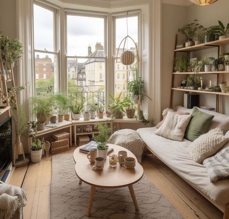 Cozy Plant House Aesthetic, Cozy Teal Living Room, Nature Themed Apartment, Earthy Glam Living Room, Cozy Botanical Living Room, Book And Plant Room, Natural Maximalist Decor, Boho House Inspo, Cozy Living Room Plants