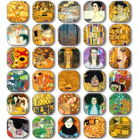 PRICES MAY VARY. A box of 30 pieces, 30 different Klimt famous painting patterns. The magnet surface is made of transparent epoxy resin, similar to glass. Great for holding photos, chores sheets, child's painting on refrigerator doors, lockers, whiteboards. The back is made of soft magnets, which will not damage the refrigerator surface and any items, and will not leave black stains on paper, refrigerators. Simple and stylish. Sturdy and beautiful. Comes with a storage box to keep the magnets ne Magnets Art, Cute Refrigerator, Art Klimt, Refrigerator Doors, Vintage Fridge, Art Magnets, Klimt Art, Glass Magnets, Office Cubicle