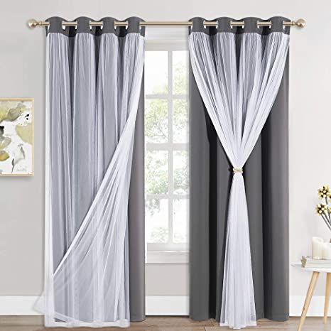 Window Coverings Blackout, Window Sheers, Layered Curtains, White Sheer Curtains, Modern Window, Voile Curtains, Insulated Curtains, Black Curtains, White Curtains