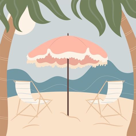 Sun Beds, Beach Vector, Umbrella Illustration, Wave Illustration, Sun Umbrella, Beach Umbrella, Beach Days, Vector Graphics, Beach Day