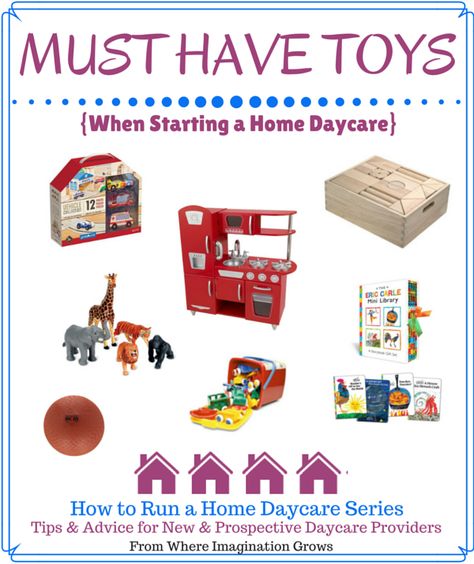 Must Have Toys Ideas When Starting a Home Daycare Daycare Toys, Opening A Daycare, Daycare Business Plan, Home Daycare Ideas, Daycare Rooms, Home Childcare, Home Day Care, Starting A Daycare, Daycare Providers