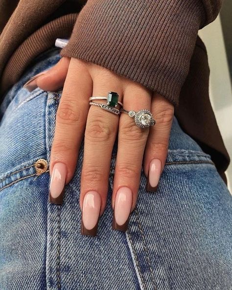 Fall Nail Trends, Aesthetic Nails, Fall Acrylic Nails, Brown Nails, Autumn Nails, Classy Nails, Chic Nails, French Tip Nails, Fall Nails