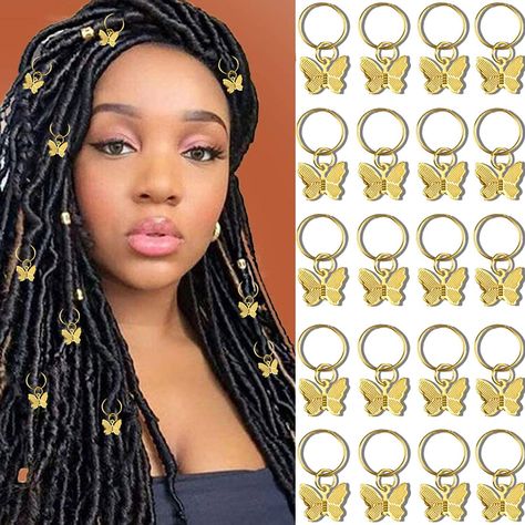 PRICES MAY VARY. 💖High Quality Material:20PCS gold butterfly hair clips braid charms are made of alloy with plated technique, that light weight and not easy to be broken or faded.Our beautiful butterfly braid accessories can bring you a variety of wearing experiences and make you look more eye-catching in the crowds. 💖Suitable Size: Dreadlock hair beads are 0.98in/2.5cm in total length,that can suit for women's various hairstyles,such as passion twist, butterfly braids hair, spring twist, marl Loc Jewelry Hairstyles, Box Braids Beads, Butterfly Braids, Butterfly Hairstyle, Hair Accessories Braids, Rose Gold Hair Accessories, Hair Accessories Gold, Marley Twist, Butterfly Braid