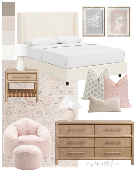 Light Pink Girls Bedroom, Room Decor Mood Board, Blue Girls Room, Light Pink Rooms, Blue Girls Rooms, Light Pink Bedrooms, Decor Mood Board, Girls Blue Bedroom, Bedroom Mood Board