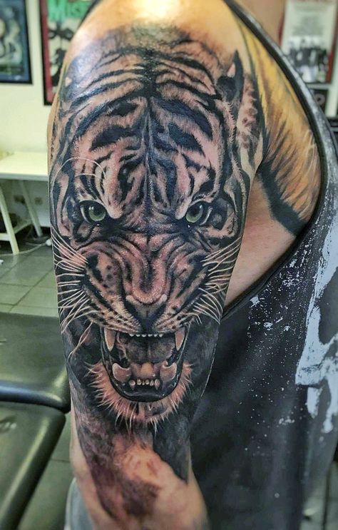 Owl Forearm Tattoo, Tiger Forearm Tattoo, Mens Tiger Tattoo, Tattoos Tiger, Tiger Tattoo Sleeve, Big Cat Tattoo, Tato Dada, Stovetop Espresso, Lion Tattoo Sleeves