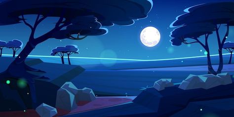 Free vector savannah landscape with acac... | Free Vector #Freepik #freevector #savannah #night-scene #moon-night #moonlight Safari Vacation, Acacia Tree, Free Vector Illustration, City Background, Savannah, Dark Skies, Dark Wallpaper, Cartoon Illustration, Night Time