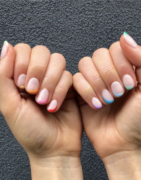 Nail inspiration, manicure inspo, nail polish, fall nail trends, colorful french manicure, fall fashion, fall trends, fall style, @paintboxnails Multicolored Nails, Milky Nails, Nagellack Trends, Minimal Nails, Cute Acrylic Nail Designs, Nail Swag, Acrylic Nails Coffin Short, Short Acrylic Nails Designs, Dipped Nails