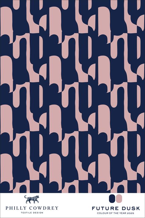 Our 'Friller - Abstract Retro' Pattern embraces Color of the Year 2025: Future Dusk. A dark, moody and intriguing hue, sitting between blue and purple. This bold design would look amazing on womens fashion, wallpaper, fabric, bedding, stationery and kids wear. This pattern is available for licensing or buyout and and is an original design uniquely developed by Philly Cowdrey Textile Design. Future Dusk Fashion, Future Dusk Color, Future Dusk Color 2025, Dusk Wedding, Future Dusk, Mood 2024, Colour Trend, Color Design Inspiration, Wallpaper Fabric