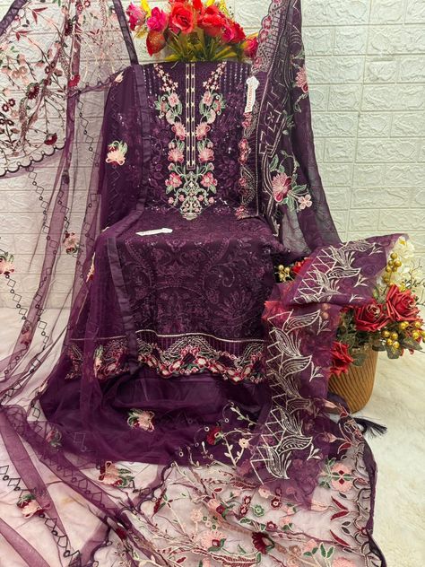 BRAND NAME:- FEPIC CATALOUGE NAME:- ROSEMEEN D NO:- C 1529 Top:- GEORGETTE EMBROIDERED Dupatta:- NET HEAVY EMBROIDERED Bottom:-SANTOON WITH EMBROIDERED PAYAL BUNCHES INNER:- SANTOON * RATE*:-1645/- #wholesale #pakistanifashion #Fashion #clothes #viral #newcollection #trending #zubiyacollections Embroidered Dupatta, Pakistani Fashion, Fashion Clothes, Brand Names, Clothes