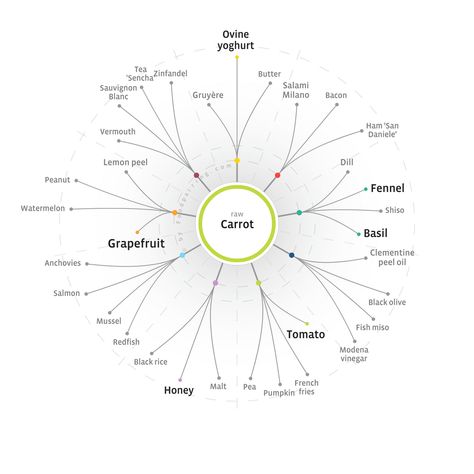 Carrot Food Pairings Chart, Flavour Pairing, White Chocolat, Almond Creme, Spiced Vegetables, Sencha Tea, Food Pairing, Raw Carrots, Freeze Dried Strawberries