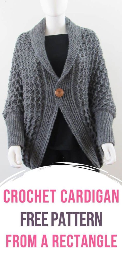 You will love the texture of this cardigan crochet pattern for women. It includes woman’s sizes Small to Plus sizes. Made from a simple rectangle, this oversized cocoon or blanket shrug is the perfect beginner cardigan pattern. The stitch pattern is very easy to work yet looks beautiful. #crochetcardigan, #crochetcardiganpattern, #crochetcocoonshrug, #crochetpattern Crochet Blanket Cardigan, Blanket Cardigan Pattern, Cocoon Cardigan Pattern, Crochet Cardigan Tutorial, Crochet Garments, Crochet Cardigan Free, Crochet Cocoon, Crochet Cardigan Pattern Free, Blanket Cardigan