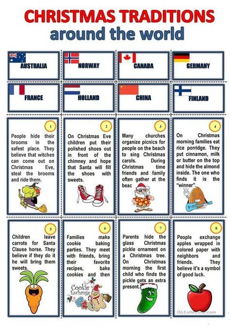 Around The World Worksheets, Christmas Traditions Around The World, Presente Simple, Traditions Around The World, English Christmas, Christmas Teaching, Christmas Worksheets, Celebration Around The World, Holidays Around The World