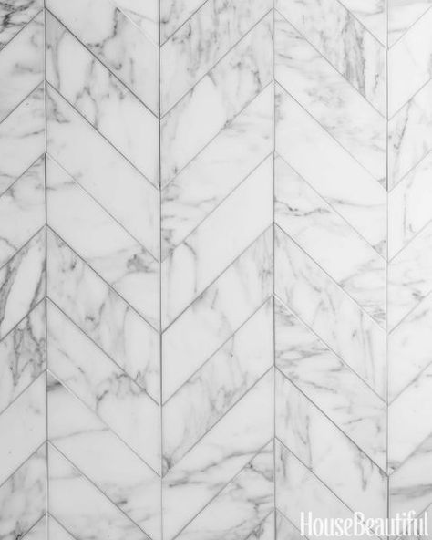 The kitchen tiles show off the marble's sinuous gray veining. Kitchen Tile Floor, Wall Tile Texture, Modern Kitchen Tiles, Bathroom Layout Ideas, Pivot Mirror, Garden Escape, Tile Decor, Small Bathroom Layout, Woodworking Projects Unique