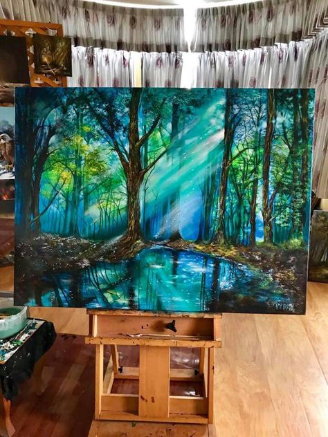 Paintings Of Ponds, Abstract Gouache Art, Magical Acrylic Painting, Giant Canvas Painting Ideas, Mystical Paintings, Texture Painting On Canvas, Small Canvas Paintings, Canvas Painting Tutorials, Canvas For Beginners