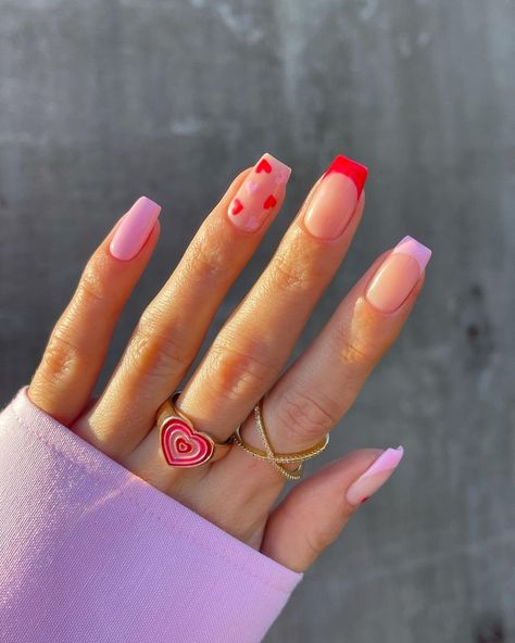 Vday Nails, February Nails, Red Valentine, Valentines Day Nails, Nail Designs Valentines, Cute Gel Nails, Short Acrylic Nails Designs, Nagel Inspo, Heart Nails