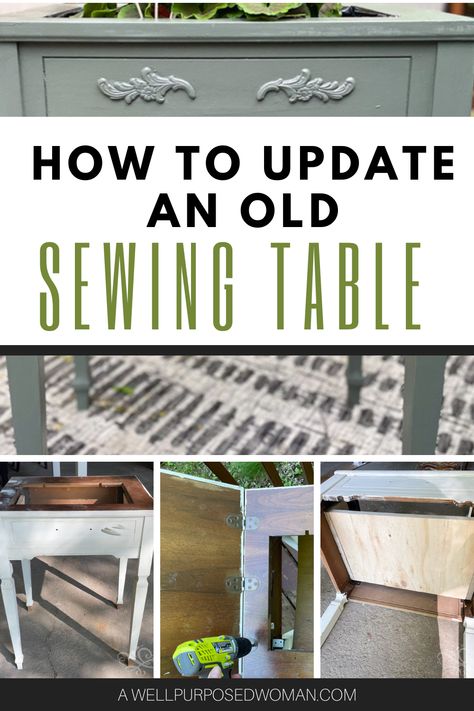 Diy Vintage Sewing Machine Table, Refurbished Sewing Table, Sewing Machine Planter, Repurpose Antique Sewing Machine, Old Sewing Machine Table Repurposed Coffee Bar, Sewing Table Ideas Repurpose, Vintage Sewing Table Makeover, Refurbished Sewing Machine Table, Upcycled Sewing Machine Table