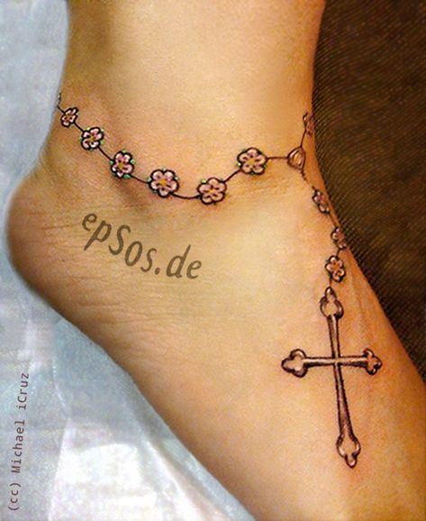 Cute Little Cross Tattoos On Foot | 1887Tattoos: Small Tattoo Designs For Women Little Cross Tattoos, Small Cross Tattoos, Small Foot Tattoos, Ankle Bracelet Tattoo, Ankle Tattoo Designs, Armband Tattoos, Cross Tattoos For Women, Anklet Tattoos, Cross Tattoo Designs