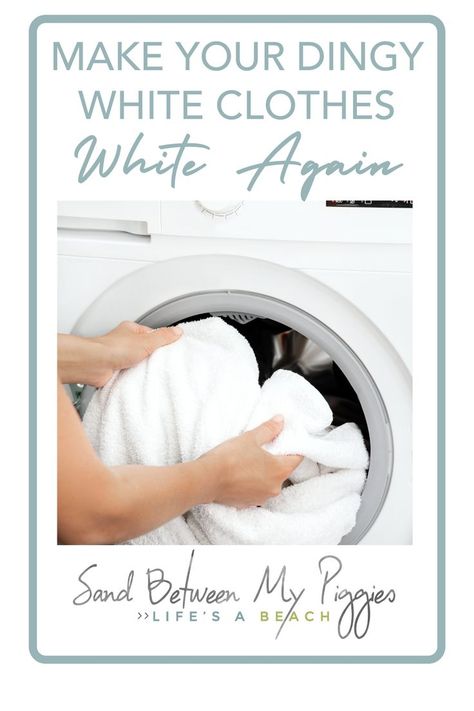 Sandbetweenmypiggies.com is sharing tips and tricks about how to brighten and whiten clothes. All you need is one common household ingredient. Go from dingy to bright white with this easy trick. Whiten White Clothes, Whiten Clothes, Cleaning White Clothes, How To Whiten Clothes, Dingy Whites, Brighten Whites, White Laundry, Yellow Clothes, Washing Soda