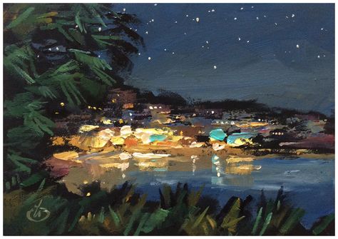 TOM BROWN FINE ART: NIGHT, LAGUNA BEACH by TOM BROWN Tom Brown, Fantasy Wallpapers, Beach Drawing, Ocean At Night, Beach At Night, Brown Painting, Lake Art, California Art, Paintings Art