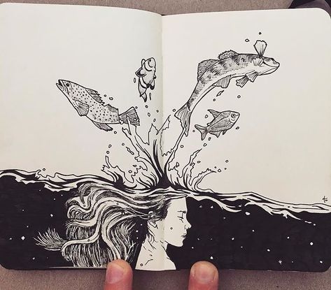 38 Cool Drawing Ideas for Your Sketchbook - Beautiful Dawn Designs Kunst Inspo, Seni Cat Air, Arte Sketchbook, Ink Drawings, 문신 디자인, Sketchbook Inspiration, Art And Illustration, Pen Art, Instagram Art