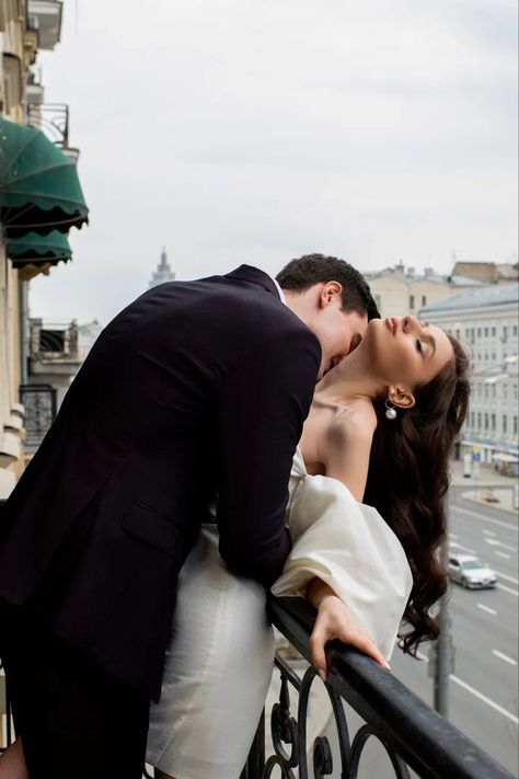 Classic Couple Aesthetic, Balcony Couple Photos, Hotel Couple Pictures, Couple Poses Reference Spicy Bed, Elegant Couple Photoshoot Classy, Hotel Wedding Photography, Fancy Couple, Brides With Tattoos, Wedding Photo Studio