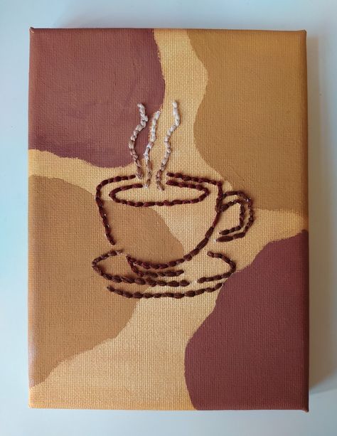 Painting With Thread On Canvas, Sewing Canvas Art Ideas, Drawing Ideas Tempera, Needle Canvas Art, Embroidery On Painting Canvas, Sewing Art On Canvas, Needle Art On Canvas, Thread Painting On Canvas, Canvas Sewing Art