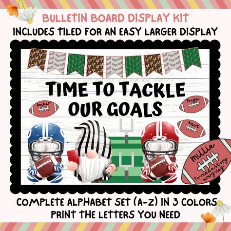 Football Display Ideas, Football Bulletin Board Ideas, Split Pictures, Football Bulletin Boards, Sports Gnomes, Sports Bulletin Boards, Sports Classroom, Elementary Bulletin Boards, Sports Slogans