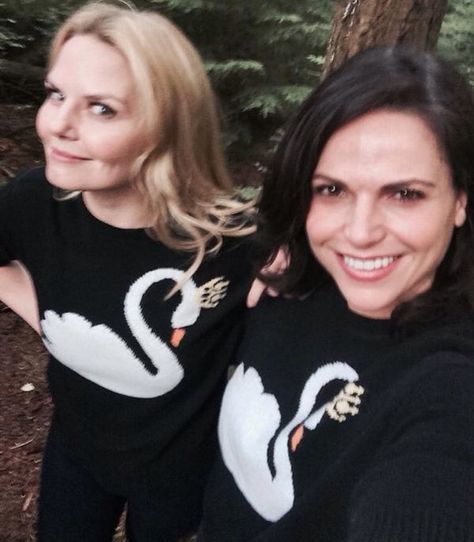 Jen with Lana in their matching swanqueen sweaters Swans, Twitter, Black