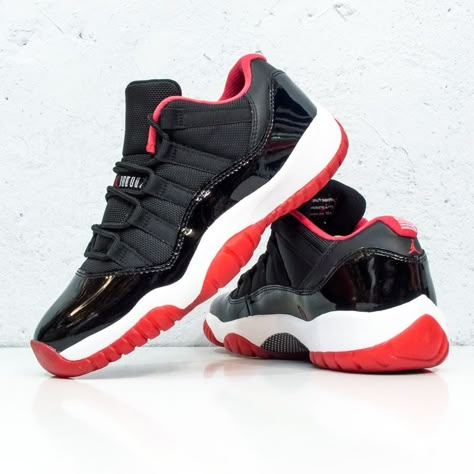 Nike Air Jordan 11 Retro Low BG Bred  (528896-012) Tenis Jordan Retro, Air Jordan 11 Bred, Red Nike Shoes, Bred 11, Jordan 11 Bred, Jordan 11s, Air Jordan 11 Retro Low, Jordans Shoes, Air Jordan 11 Low