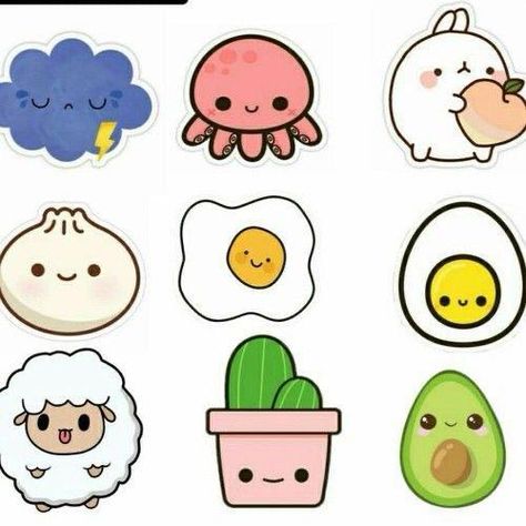 Cute Stickers To Draw Easy, Kawai Drawing Easy, Cute Easy Stickers To Draw, Easy Stickers To Draw Aesthetic, Easy Drawings For Stickers, Stickers Drawing Easy, How To Draw Cute Stuff, Easy Stickers To Draw, Cute Kawaii Drawings Easy