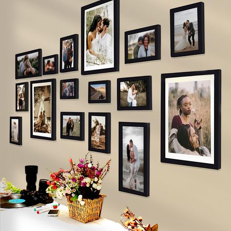 Hanging Frames On The Wall Layout, Photo Wall Home Decor, Arranging Pictures On The Wall, Big Picture Frame Ideas, Family Wall Pictures Ideas, Canvas Photo Wall Ideas, Gallery Wall Template With Sizes Layout, Photo Frames On The Wall, Diy Collage Picture Frames