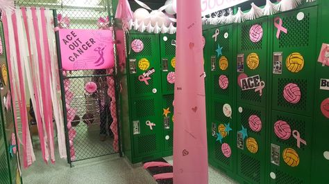 Pink Out Locker Room Decorations, Volleyball Locker Room, Locker Room Decorations, Volleyball Locker, Pink Gym, Gym Lockers, Pink Out, Senior Night, Cheer Mom