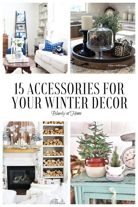 15 Winter Decor Accessories Ideas. Examples of ideas for using winter accessories in your home to create a warm and cozy environment. Winter Table Tray, Winter Tray Decor Ideas, Winter Coffee Table Decor Trays, Winter House Decor, Blue And Silver Winter Decor, Winter Home Decor Amazon, Decorating For Winter After Christmas, Winter Home Decor Cozy, Winter White Decor