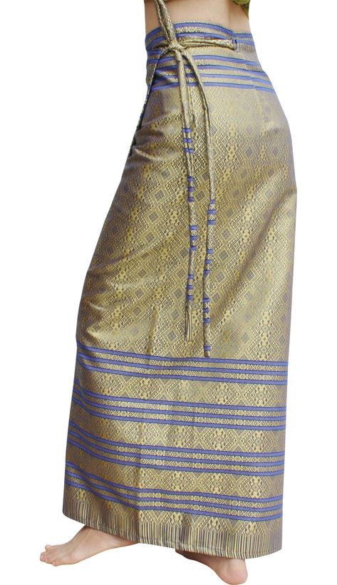 RaanPahMuang Brand Full Star Line Motif Thailand Silk Wrap Skirt Thai Formal Sarong XLarge Golden Blue *** Extra information can be discovered at the picture link. (This is an affiliate link). #skirts Band Costumes, Thai Skirt, Golden Skirt, Chut Thai, Rok Lilit, Thai Silk Dresses, Silk Wrap Skirt, Half Saree Lehenga, Thai Fashion