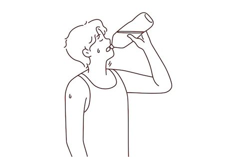 Thirsty Drawing, Drinking Sketch, Drinking Water Illustration, Drinking Water Drawing, Drinking Drawing, Drinking Illustration, Water Bottle Drawing, English Pictures, Scrapbook Recipe