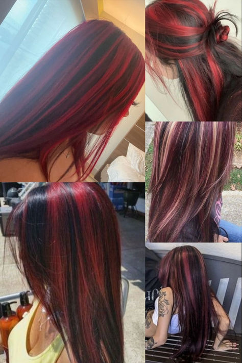 #trendyhair #pinkhair #redhair #hairinspo #beautifulhair #straighthair #stripedhair #y2kstyle #grungehair #hairtrends #hairgoals #hairideas #haircolor #hairfashion #hairinspiration #hairlove #haircrush #hairaddict #hairvibes #hairgame #hairtrendsetter #hairfashionista #hairinspoideas #hairinspoforwomen #hairinspoforgirls #hairinspoforher #hairinspoforall #hairinspoforanyone #hairinspoforanyoccasion #hairinspoforanyseason #hairinspoforanylook Red And Black Hair Draculaura, Maroon Hair Streaks, 2000s Chunky Highlights Red, Black Hair Red Chunky Highlights, Chunky Highlights With Raccoon Tail, Red Hair With Black Lowlights, Strawberry Blonde And Black Hair, Jet Black Hair With Red Highlights, How To Do Chunky Highlights