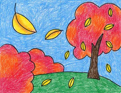 Autumn Easy Drawings, How To Draw Autumn, Autumn Pictures For Kids, Fall Drawings For Kids, Autumn Pictures Art, Autumn Drawing Ideas Easy, Autumn Drawing Pencil, Autumn Drawing Easy, Season Drawing For Kids