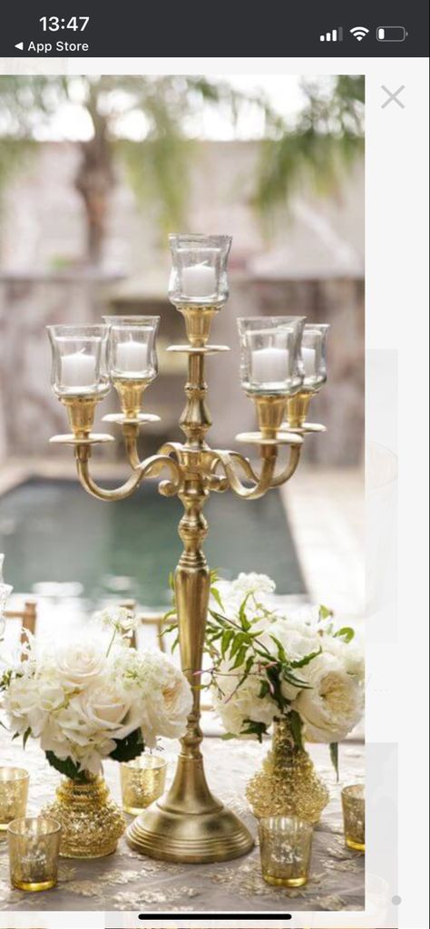 Wedding Candelabra Centerpieces, Candlebra Centerpiece Gold, Gold Candelabra Centerpiece Wedding, Candlebra Centerpiece, Gold Candelabra Centerpiece, Candleabra Wedding, Jesus Wedding, Crete Wedding, Senior Banquet