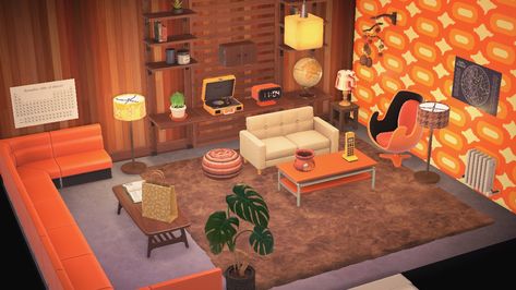 #animalcrossingnewhorizons #70s Animal Crossing Retro Room, Acnh Retro Room, Audie Acnh Home, Animal Crossing Retro Design, Retro Animal Crossing Island, Acnh Retro Island, Acnh Retro Designs, Animal Crossing 70s, Retro Animal Crossing