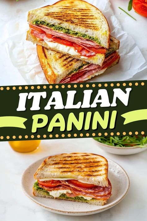 This grilled Italian panini is full of so much goodness! The combo of salami, mozzarella, tomatoes, prosciutto, and pesto is a treat for the tastebuds. The Best Panini Recipes, Grilled Panini Recipes, Italian Salami Sandwich, Sourdough Panini Recipes, Best Panini Sandwiches, Grilled Panini Sandwiches, Salami Sandwich Ideas, Panini Recipes Easy, Italian Panini Recipes