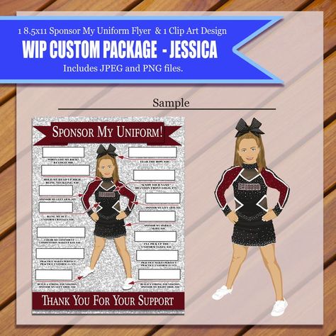 This was a custom clip art and flyer combination. It shows the hand drawn creation of the posed front of the cheer uniform. Flyer comes with custom text and space for sponsors to sign off on. Cheerleading Fundraiser, Custom Flyers, Cheer Uniform, Hilarious Photos, Sign Off, Perfect Moment, Sports Teams, Custom Packaging, Cheerleading