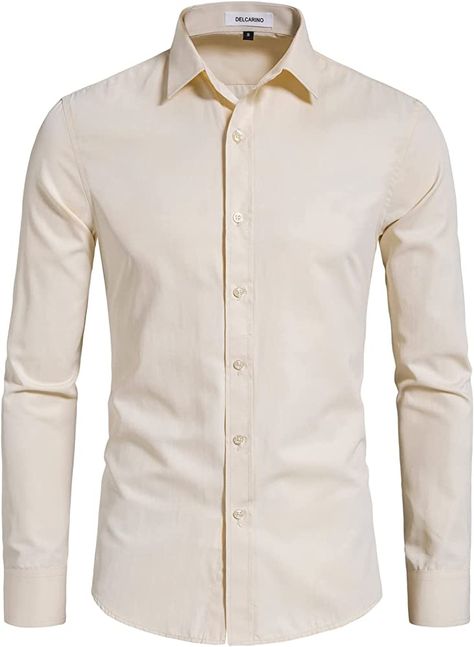 DELCARINO Men's Long Sleeve Button Up Shirts Solid Slim Fit Casual Business Formal Dress Shirt Almond X-Small at Amazon Men’s Clothing store Formal Dress Shirt, Shirt Wrinkles, Shirt Outfit Men, Formal Shirt Dress, Shirt Jacket Men, Business Formal Dress, Cream Shirt, Mens Jackets Casual, Mens Sleepwear