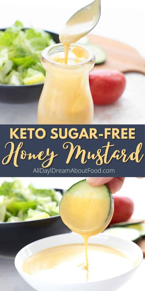 This creamy Sugar-Free Honey Mustard Sauce is nothing short of amazing! Tangy and sweet, it's the perfect dip or dressing for all your keto veggies, salads, and appetizers. And with less than 1 gram carbs per serving, you will want to put it on everything! Low Carb Dressing, Honey Mustard Salad Dressing, Keto Salad Dressing, Sugar Free Honey, Honey Mustard Recipes, Honey Mustard Dipping Sauce, Keto Sauces, Mustard Recipe, Keto Diet List