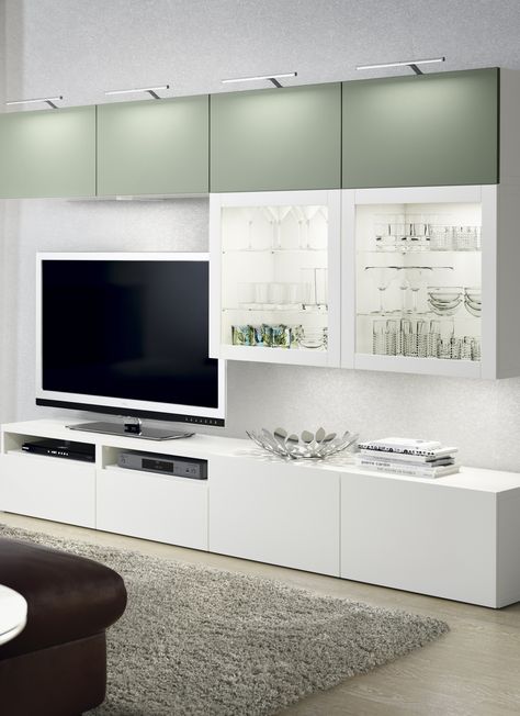 The BESTÅ storage system is a neat & stylish way to organize all your living room essentials - from TV to movies to music and more! Tv Stand Modern Design, Ikea Tv, Ikea Wall, Tv Stand Designs, Ikea Living Room, Muebles Living, Ikea Besta, Decor Ikea, Living Room Essentials