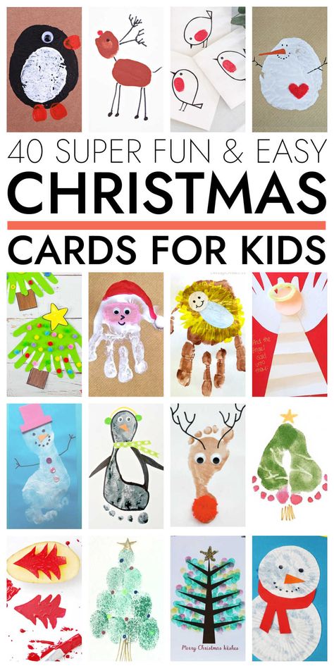 40 Fun Christmas Cards Kids Can Make Easily Christmas Cards Handmade Handprints, Footprint Xmas Cards, Children’s Christmas Cards Ideas, Toddler Holiday Card Ideas, Eyfs Xmas Card Ideas, Children’s Christmas Card Idea, Handprint Cards From Kids Christmas, Toddler Made Christmas Cards, Christmas Cards Toddlers Handmade