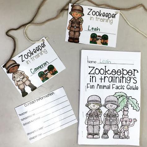 Zoo Field Trip name tags and Zookeeper in Training Fun Animal Facts Guide!    https://www.teacherspayteachers.com/Product/Zoo-Field-Trip-Math-Literacy-and-Field-Trip-Activities-2494866 Zoo Daycare Theme, Zoo Activities For Middle School, Zoo Keeper Activities Preschool, Zookeeper Craft, Zoo Field Trip Outfit, Zoo Lesson Plans Preschool, Animal Day At School, Zoo Field Trip Activities, Field Trip Name Tags