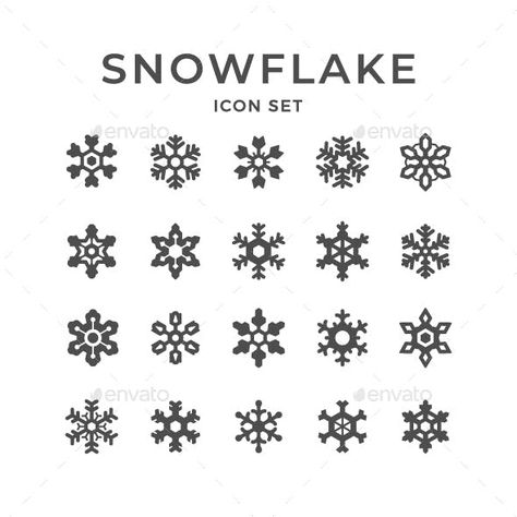 Set Icons of Snowflake Snowflake Reference, Ice Symbol, January Nature, Winter Symbols, Object Icons, Snow Symbol, Ice Tattoo, Snowflake Icon, Artist Things