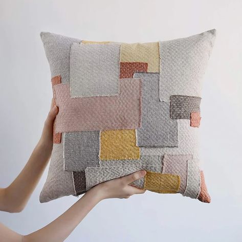 Patchwork Aesthetic, How To Patch Jeans, Craft From Waste Material, Patch Pillow, Blue Couch, Mollie Makes, Blue Couches, Patchwork Cushion, Visible Mending