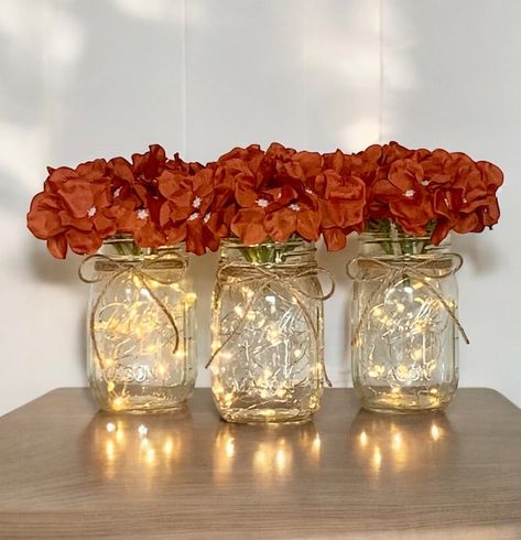 Fall Wedding Centerpieces Lighted Wedding Decor Mason Jar Boho Orange Event Centerpiece Fall Bridal Shower Decor for Wedding Reception - Etsy Fall Wedding Flowers October Centerpiece Ideas, Budget Fall Wedding, Fall Theme Bridal Shower Decorations, Burnt Orange Centerpieces, Burnt Orange Wedding Centerpieces, Fall Wedding Shower Decorations, Fall Reception Decor, Fall Engagement Party Ideas, Simple Fall Wedding Decor